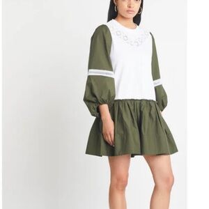 TANYA TAYLOR Kirstie Dress in Olive/White